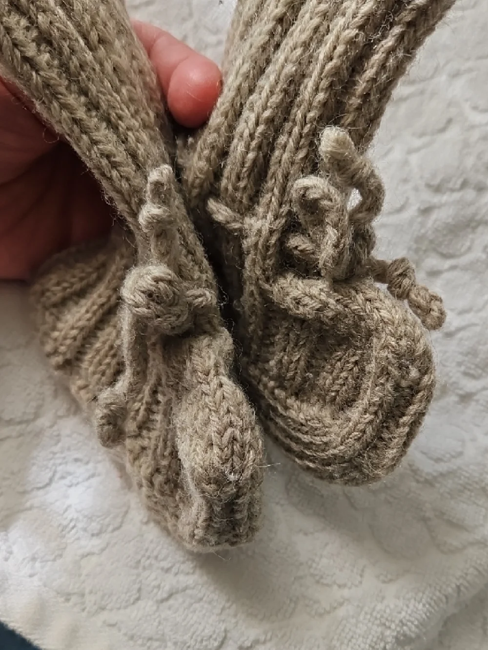 Hand-Knit Baby Booties in Beige - Cozy Newborn Booties Wool